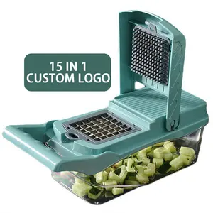 Küchenzubehör multifunktionales Gemüseschneidegerät manuell 15 in 1 Schneider Online Kunststoff Frucht-Kartotenschäler Gemüseschneider