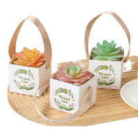 Mini boîte carrée en papier pour fleurs avec poignée en ruban, boîte à succulentes de remerciement, boîte cadeau pour mariage ou fête, pour petite plante verte