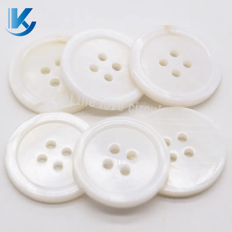 Ky personalizado 4 furos marca tingido lavável botões plástico pérola resina branca laser botões para a camisa