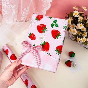 Pink Strawberry <b>Pattern</b> Gift Wrapping <b>Paper</b> Double Side Art <b>Paper</b> Roll Eco-Friendly Offset Printing Craft Packaging - Product Image 2