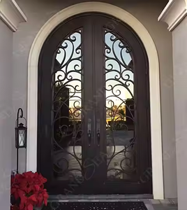 Puerta frontal <span class=keywords><strong>de</strong></span> <span class=keywords><strong>hierro</strong></span> forjado exterior <span class=keywords><strong>de</strong></span> entrada <span class=keywords><strong>de</strong></span> vidrio templado con cerradura inteligente doble <span class=keywords><strong>de</strong></span> Metal australiano <span class=keywords><strong>para</strong></span> casa - Product Image 1