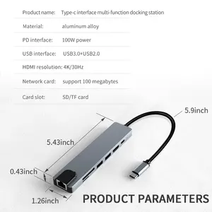 USB-концентратор 7 в 1 3,1 C с Ethernet 4K @ 30 HDTV PD 100 Вт для MacBook Pro Air iPad Pro Dell XPS и других устройств типа C в наличии