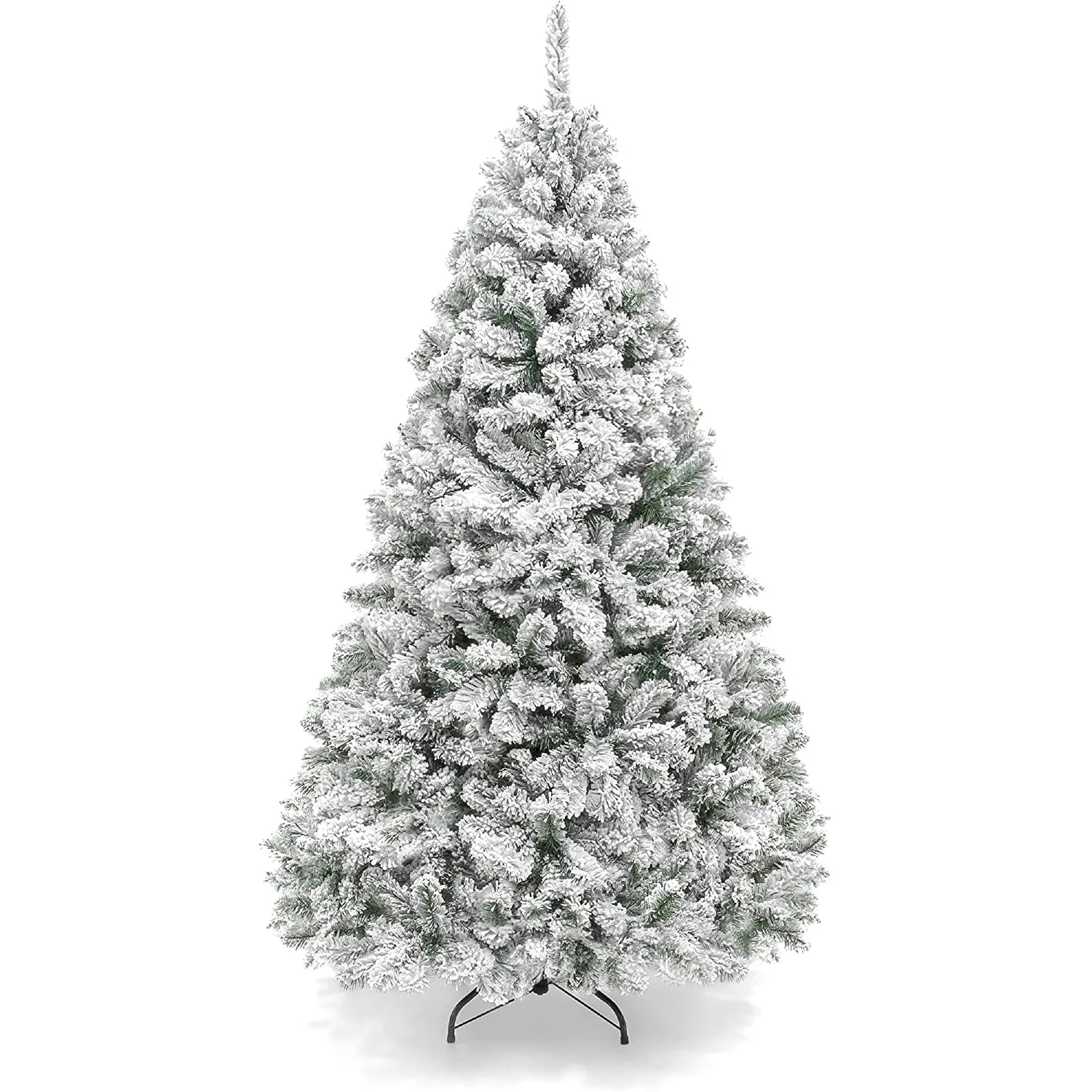 Premium Snow Flocked Artificial Holiday Christmas Tree Metal Hinges Foldable Base Xmas Trees