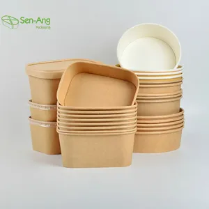 SenAng05 Factory Plastic Takeaway Square Bottom Pp With Lid Custom Kraft Paper Salad Bowl