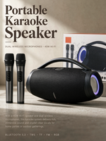 Speaker Karaoke BOOMBOX3 40W dengan 2 Mikrofon Nirkabel untuk Speaker PA Portabel 5.3, Speaker Pesta LED RGB, Pairing TWS, Built-in