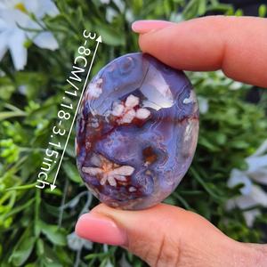Piedra de Ágata Azul Flor de Palma al por Mayor, Cristal Curativo Natural Pulido de Forma Ovalada para Decoración del Hogar Única y Regalos Navideños - Product Image 2