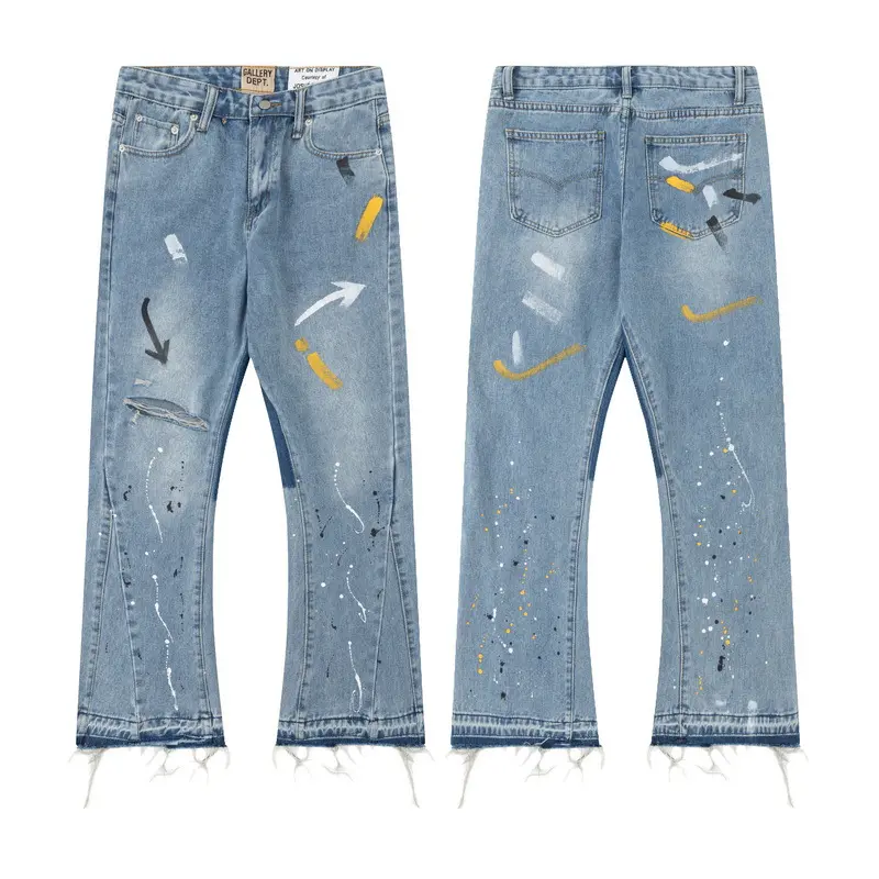 2024 New Arrivals Fashion Splash-ink Graffiti Ripped Jeans For Men And Women American High Street Denim GALLERY DEPT Jeans