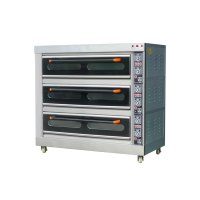 Four de grande capacité à 3 étages 9 plateaux GPL GNL Four de boulangerie commercial avec porte de four en verre noir