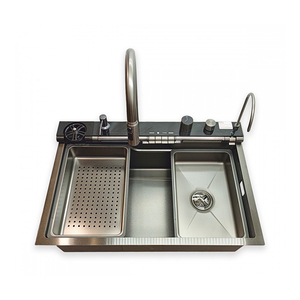 כיור מטבח גדול פופולרי עם שני תאים, רב תכליתי, עמיד בפני שריטות, עם תצוגה דיגיטלית LED, נירוסטה 304, כיור מפל. - Product Image 5