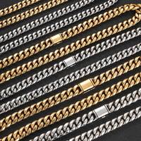 Bijoux pour Homme 8mm 10mm 14mm Solid Chunky Hip Hop Flat Mens Cuban Curb Link Chains Miami Stainless Steel Neck Cuban Chains