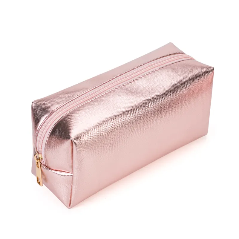The Premium Travel Handling Cosmetic Bags New Listing Women Rose Gold Blank High Quality Pu Portable Makeup Bag
