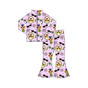 Preorder deportes niños niñas pequeñas Yoga Atlético Mardi Gras Tie Dye manga larga Zip Tops Bell Pantalones Bebé trajes conjuntos de <span class=keywords><strong>ropa</strong></span> - Product Image 5