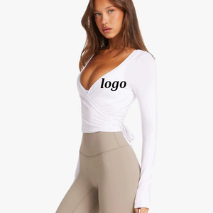 T-Shirts de Pilates Cache-cœur Marque Privée 2025 pour Femmes, Hauts de Sport Élégants à Manches Longues de Yoga et Fitness - Product Image 1