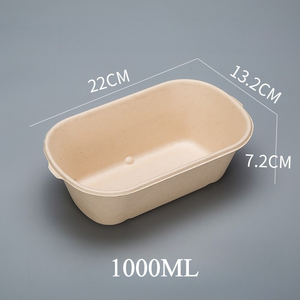 Kotak Makan Siang/Salad Bulat Sekali Pakai, Lipat, Kaku, dari Kertas Kraft Daur Ulang Ramah Lingkungan Biodegradable 1000ml Grosir - Product Image 1