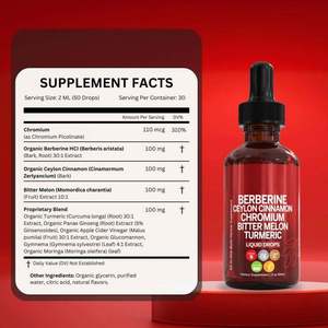Gouttes liquides de berbérine, formule multi-herbes avec cannelle de Ceylan, melon amer, curcuma, chrome - Product Image 2
