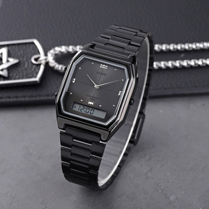 Nouvelle montre SKMEI 1612 à double fuseau horaire en acier inoxydable, montres analogiques-digitales pour hommes et femmes - Product Image 2