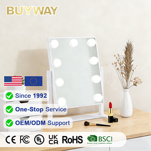 Espejo LED Inteligente <span class=keywords><strong>con</strong></span> Pantalla Táctil BUYWAY, 25x30cm, Vertical, Cuadrado, de Escritorio, <span class=keywords><strong>con</strong></span> 9 Luces, Marco de MDF, Base de Hierro, Schminkspiegel - Product Image 1