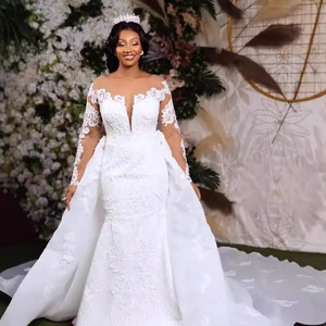 Mermaid Wedding Dress With Long <b>Sleeves</b> Lace Embroidery Sweetheart Neckline White Train <b>Bridal</b> Gown - Product Image 2