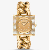 Jam Tangan Wanita MAROSERTO Logo Kustom, Jam Tangan Rantai Mini Lock Pavé Stainless Steel Warna Perak untuk Wanita