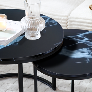 <b>Coffee</b> <b>Table</b> Nesting Set <b>Black</b> Marble Top <b>Round</b> Metal Frame Living Room Bedroom Furniture - Product Image 4