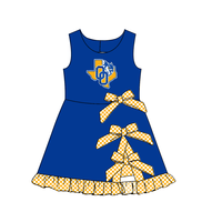 Robe sans manches pour filles avec logo d'équipe personnalisé, à carreaux, avec nœud et volants, robes de fête pour enfants, vente en gros