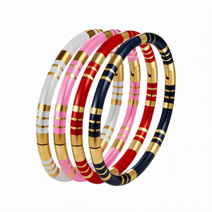 Brazalete de Acero Inoxidable para Mujer, Chapado en Oro, con Bloques de Color, Apilable, Joyería de Moda para Fiesta, REDONDO - Product Image 1