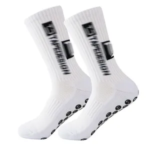 Custom Logo Thickened Mid Tube Athletic Socks Anti-slip Striped Sports Soccer Grip Socks Men Football Socks