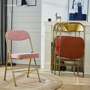 Retro Folding <b>Chair</b> Corduroy Metal Frame With Backrest <b>Dining</b> <b>Chair</b> Nostalgic Style - Product Image 3