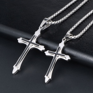 Custom Hypoallergenic Wholesale Non Tarnish High Polish Sliver Plate Dainty Stainless Steel <b>Cross</b> Pendant <b>Necklace</b> for Men - Product Image 1