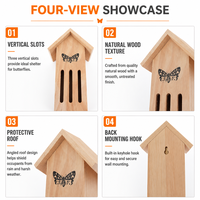 Maison à papillons en bois naturel pour jardin extérieur, habitat pour pollinisateurs, hôtel à insectes à fentes verticales, écologique, pour papillons sauvages