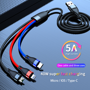 Câble Chargeur de Téléphone Portable <span class=keywords><strong>USB</strong></span> 3-en-1 5A, Charge Rapide en Nylon pour iPhone, AirPod, Samsung, <span class=keywords><strong>Huawei</strong></span> - Product Image 2