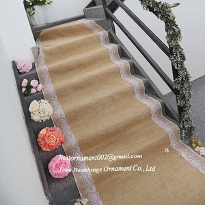 Tapis de couloir de mariage en toile de jute naturelle de 40 pouces avec dentelle pour un thème vintage - Product Image 2