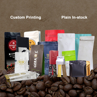 Sachet Doypack à fond plat personnalisé avec logo, pour poudre protéinée et grains de café, avec valve et fermeture éclair