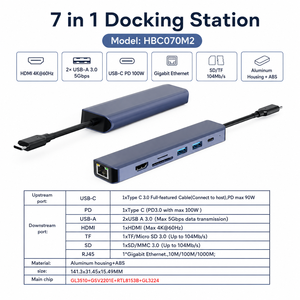 Hub USB C <span class=keywords><strong>7</strong></span> en 1 con Gigabit Ethernet RJ45, HDMI 4K 60Hz, 100W PD, Lector de Tarjetas SD y TF 3.0, Estación de Acoplamiento Tipo C para MacBook - Product Image 2