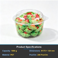 1000g Grote Transparante PET Ronde Fruit Schaal met Deksel Wegwerpbaar Plastic Familieformaat Landbouw Fruit Bewaarbak
