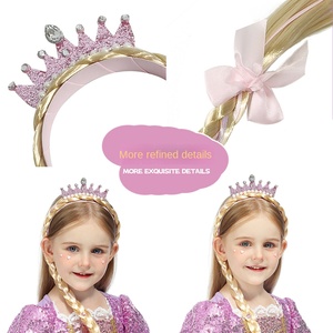 Fujia haute température <span class=keywords><strong>fibre</strong></span> enfants reine bande perruque longue tresse arc vacances dessin animé princesse Extension - Product Image 2