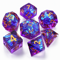 Jeu de dés polyédriques en résine bleu violet, 7 pièces numérotées en or, peintes à la main, multi-faces, pour jeux de table RPG