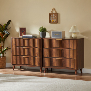 Cassettiera a 3 cassetti scanalata, stile Mid-Century Modern, mobile alto in legno massello con design a scanalature verticali - Product Image 3