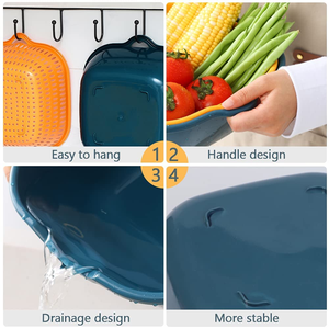 Cesta de drenaje de plástico para cocina, de doble capa, multifuncional, apta para lavavajillas, para lavar frutas y verduras - Product Image 3