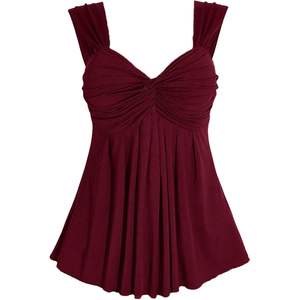 Top Peplum sin Mangas con Cuello Cruzado para Mujer, Tallas Grandes, Suave y con Fruncido, Estilo Fluido - Product Image 1