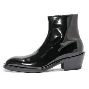 Bottes en cuir britanniques tendance pour hommes - Cuir lisse, noir, bout pointu, fermeture éclair latérale, tige haute, talon haut - Cuir véritable - Product Image 1
