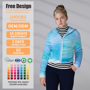 Knitwear Manufacturer Custom Long Sleeve <b>Zip</b> <b>up</b> Hoodies Sweater Polyester Fuzzy Knitted <b>Cardigan</b> - Product Image 2