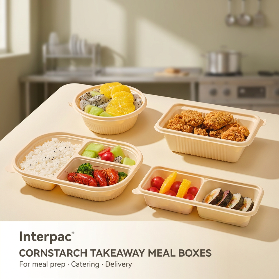 Interpac Cornstarch Food Container 3 4 Compartment 1000ml Biodegradable ...