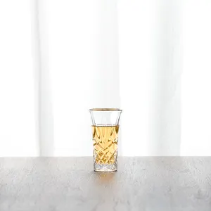 Old Fashion 60 ml Shot Glass Crystal Glass Whiskey Tumbler Bullet Cup With a wavy gold line