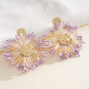 Vintage Party Raffia Tassel Ruffled <b>Earrings</b> Exaggerated Fashion <b>Drop</b> <b>Earrings</b> Women Jewelry - Product Image 6