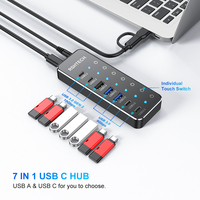 Hub USB 7-en-1 pour Ordinateur, Adaptateur Multi-Ports Type C, Station d'Accueil Portable, Station d'Extension 7-en-1