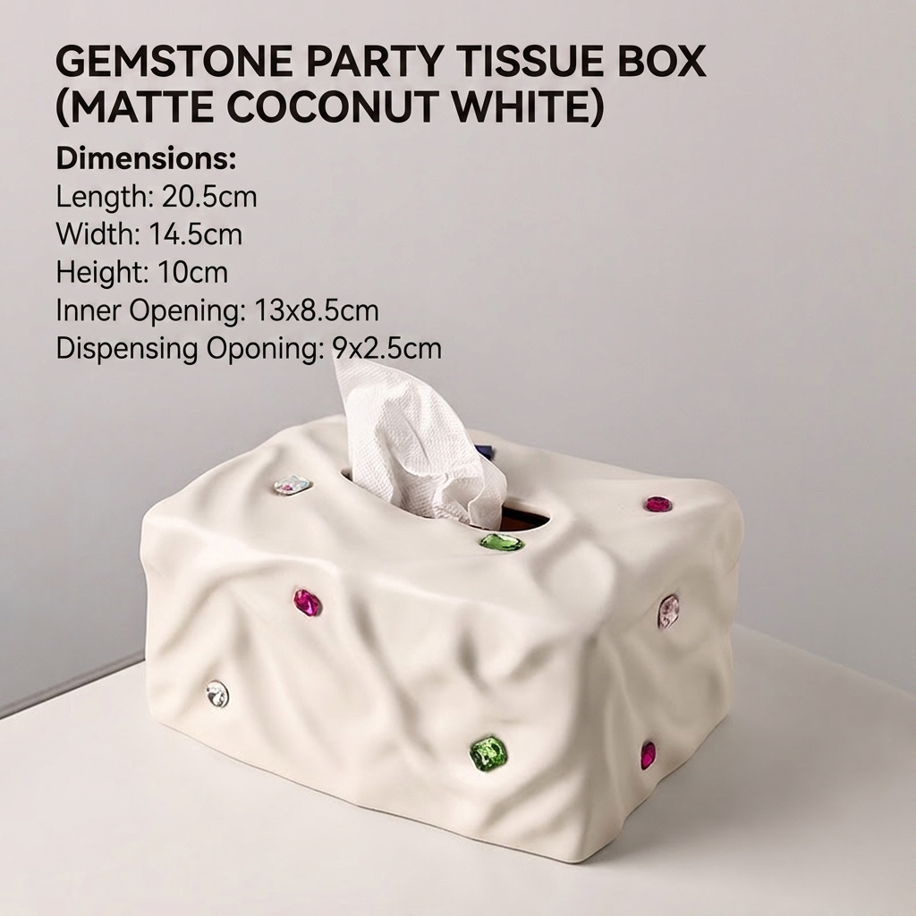 Gem party tissue box-matte coconut milk white