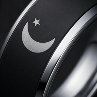 Cincin Baja Tahan Karat Celestial Sun Moon Star dengan Tepi Dipoles, Pita Hitam, Lambang Perak, Unisex, Klasik, Gotik, Minimalis, Hadiah