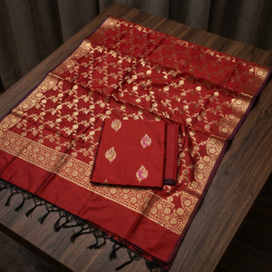 Ensemble de tissu traditionnel en soie Katan avec broderie fine Zari Meena et tissu pour costume trois pièces pour la mode festive et les mariages - Product Image 4