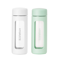 Logo personnalisé 380ml bouteille d'eau en verre transparent étanche avec filtre infuseur à thé pour l'eau bouillante pour le camping